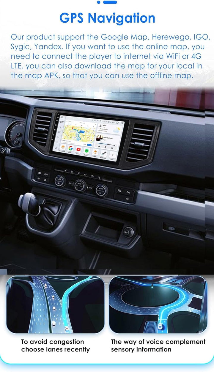 Auto Radio Autospieler GPS Navi Navigation Carplay/Android Autoradio 10 Zoll HD-Touchscreen USB Blue