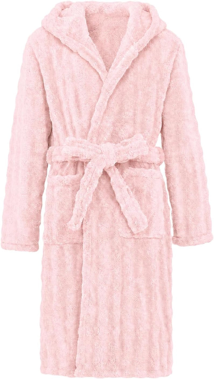 JiAmy Kinder Fleece Bademantel mit Kapuze | Weich Saugfähig kinderbademantel mit Taschen und Bindegü