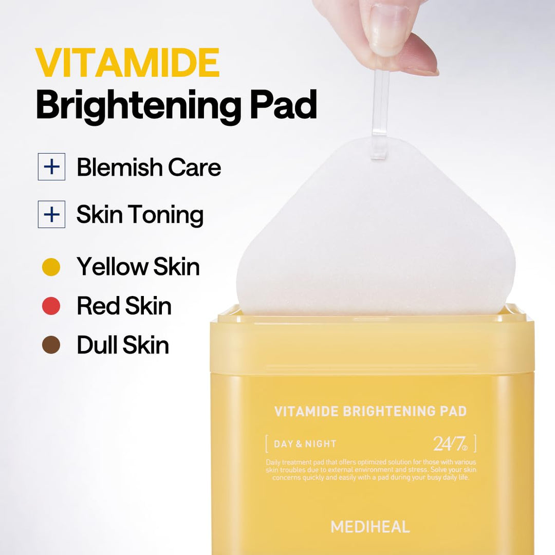 MEDIHEAL Vitamide Brightening Pad - Vegan Face Hypoallergenic Pads with Niacinamide, Sea Buckthorn -