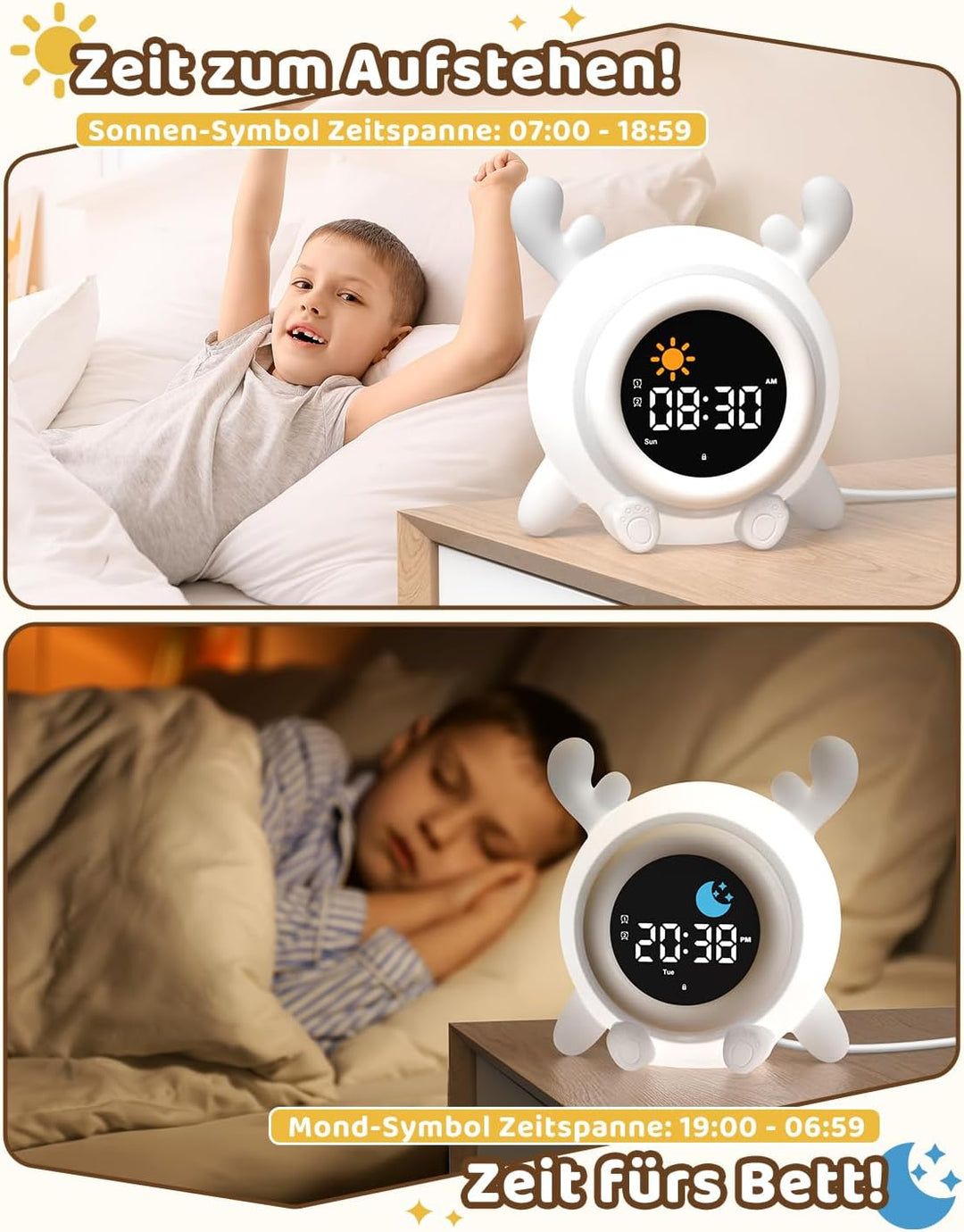 Yissvic kinderwecker Jungen, Schulanfänger Lernwecker Kinder 2 Alarme, Wochenendmodus Snooze 10 Whit