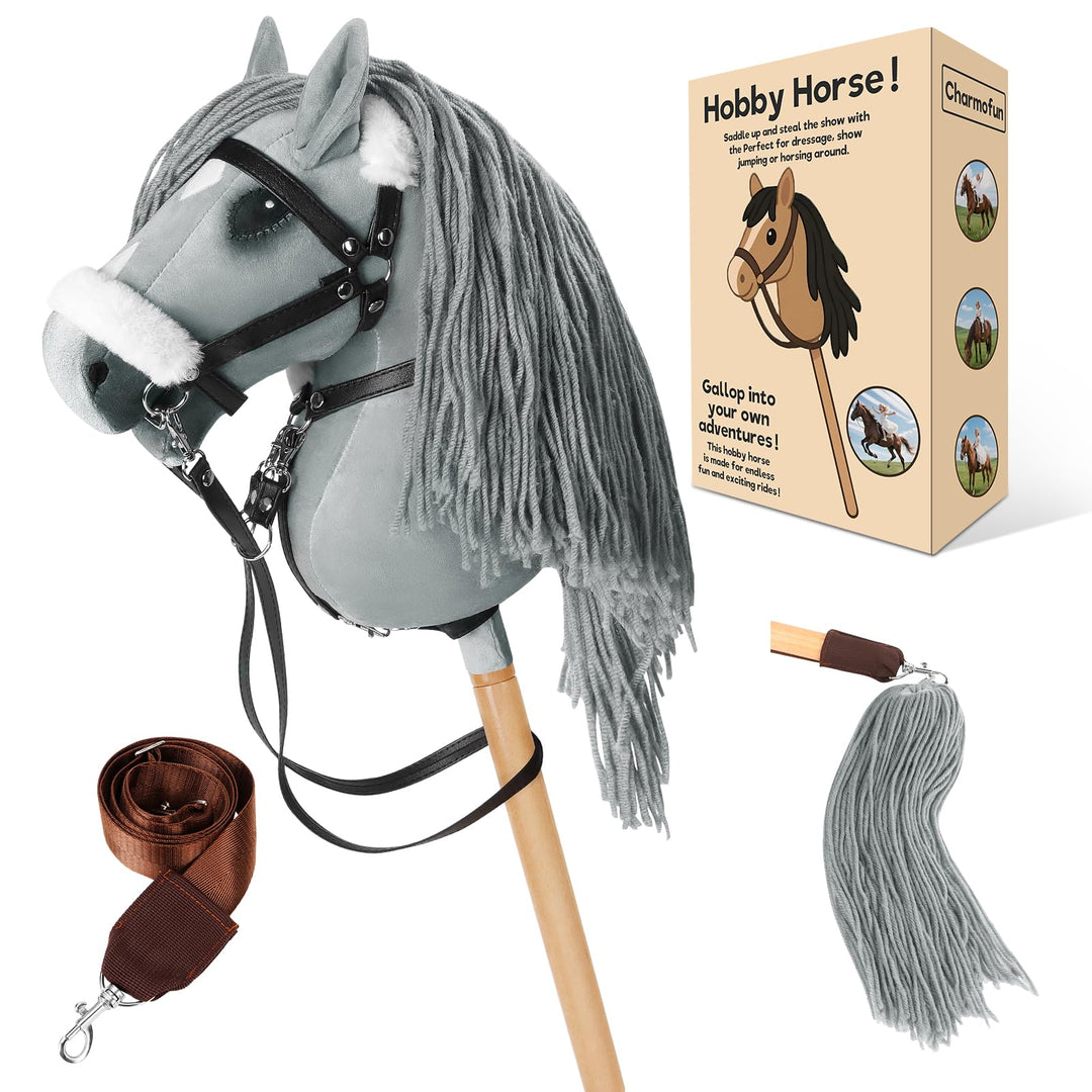 Hobby Horse, A3 Kopfgrösse Steckenpferd Kinder, Hobby Horsing mit Weichem Plüschhalfter, Fliessendem