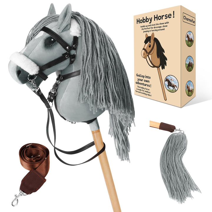 Hobby Horse, A3 Kopfgrösse Steckenpferd Kinder, Hobby Horsing mit Weichem Plüschhalfter, Fliessendem