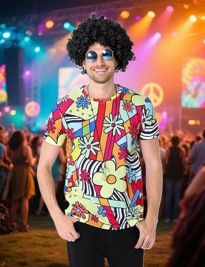 60er 70er Jahre Retro Flower Kostüm T-Shirts für Herren 3XL Blumen, 3XL Blumen