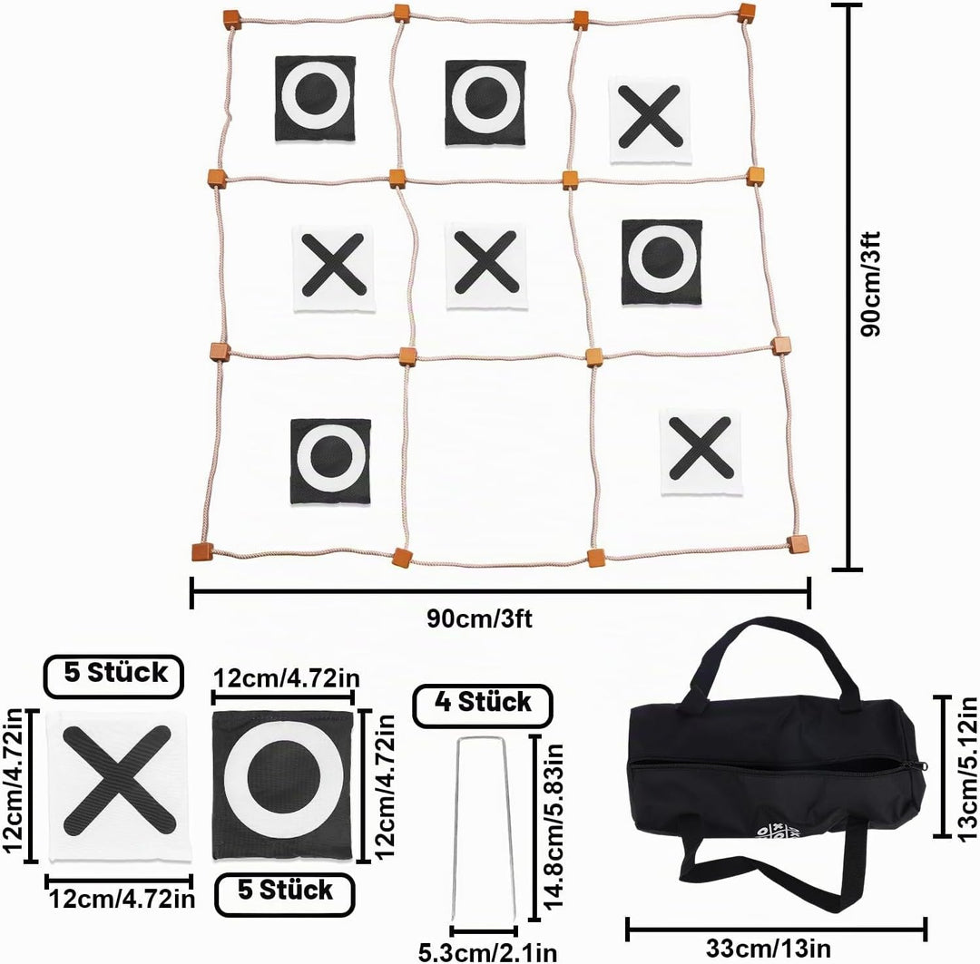 Riesiges Tic-Tac-Toe-Spiel für Draussen, 90x90cm Gross Sitzsack-Wurfspiel für Kinder Erwachsene Fami
