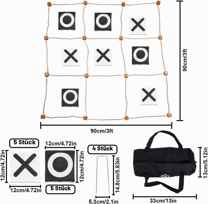 Riesiges Tic-Tac-Toe-Spiel für Draussen, 90x90cm Gross Sitzsack-Wurfspiel für Kinder Erwachsene Fami