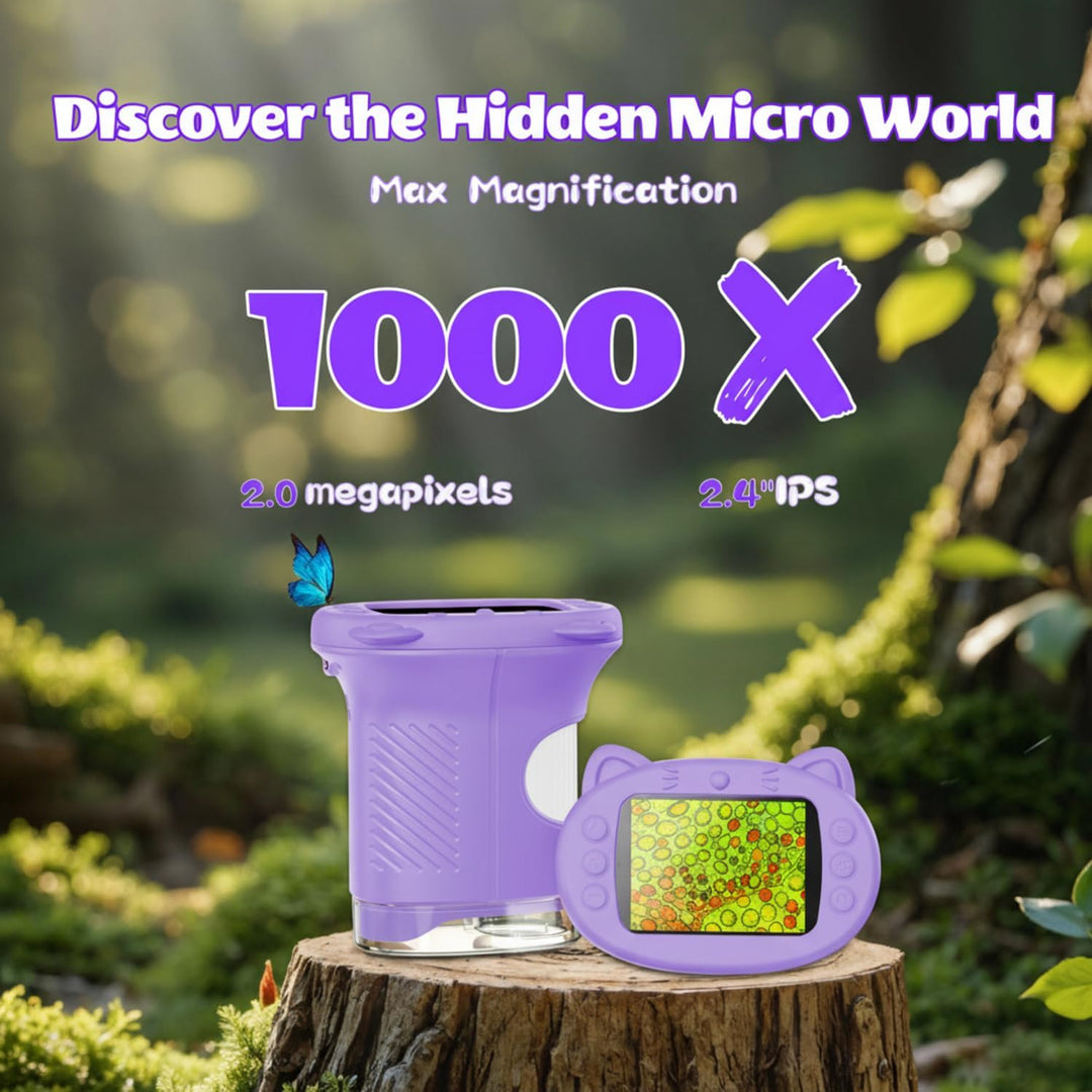 Mikroskop für Kinder, 1000X 4K Digitalmikroskop mit IPS-Display, 8 LED Licht, USB-aufladbar, Tragbar