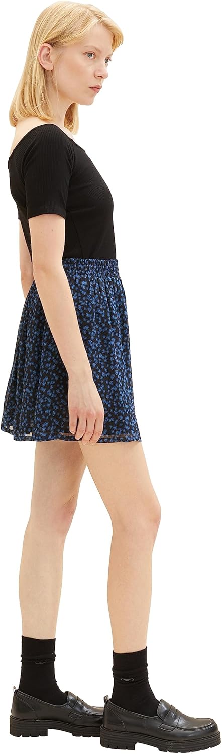 TOM TAILOR Denim Damen Denim Mini-Rock mit Blumenmuster, S