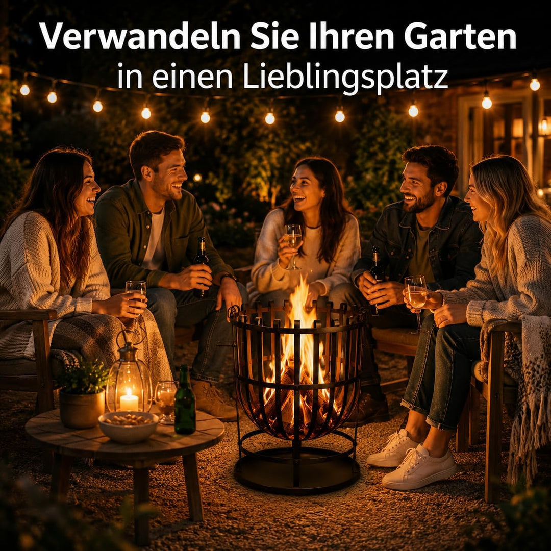 Robuster Feuerkorb Feuerstelle Eisen 55x40 cm Feuerschale mit Bodenplatte Ideal für Lagerfeuer, Gart
