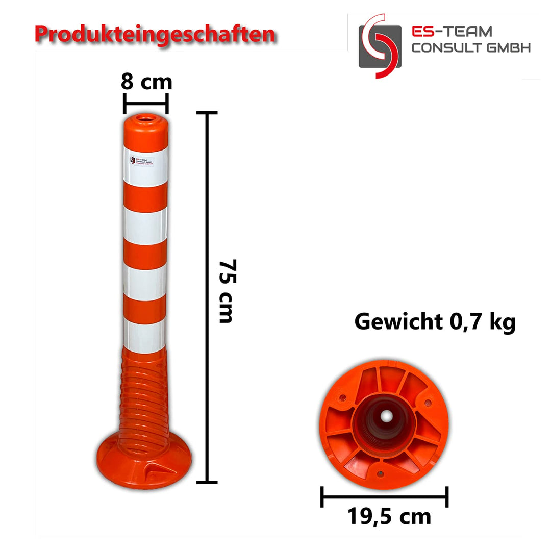 UvV-Flex 5 Stück Sparset Absperrpfosten Ecoline 75cm orange mit vier Reflexstreifen (RA1) inkl. Befe