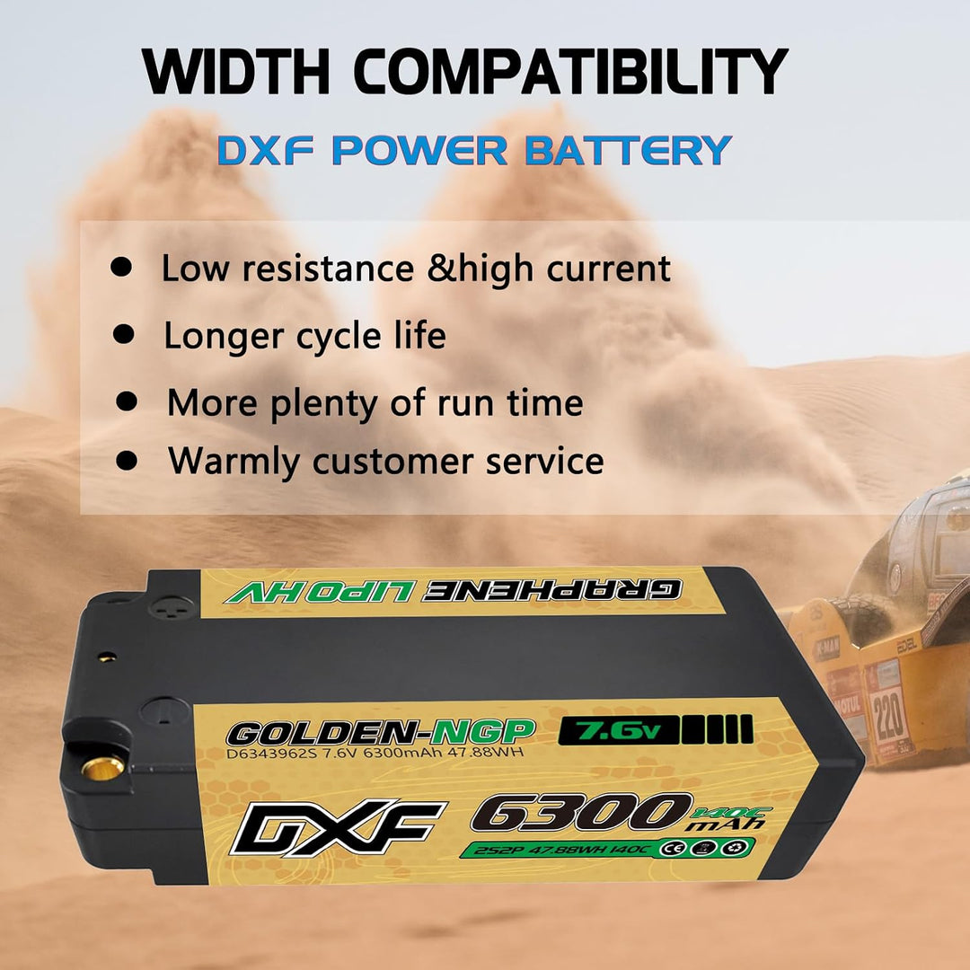 DXF 2S Kurzer LiPo Akku 7.6V 140C 6300mAh HV Hardcase GOLDEN NGP RC Batterie mit 5mm Kugel to Deans