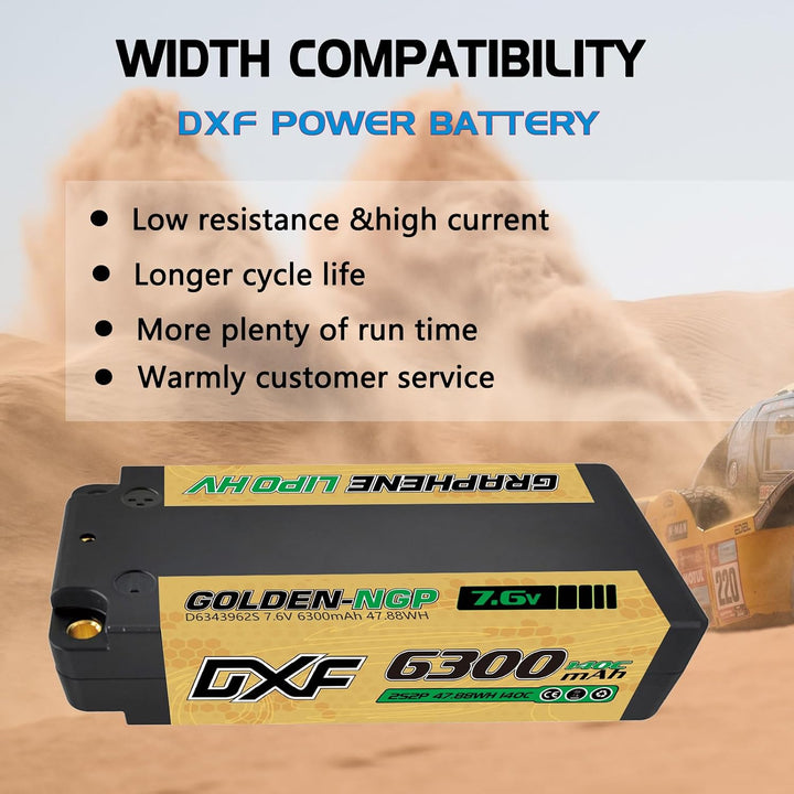 DXF 2S Kurzer LiPo Akku 7.6V 140C 6300mAh HV Hardcase GOLDEN NGP RC Batterie mit 5mm Kugel to Deans