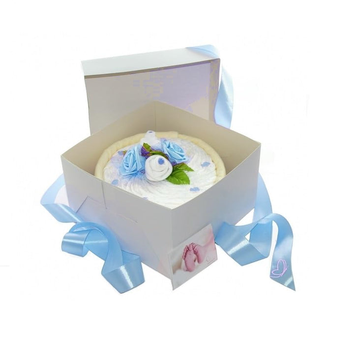 dubistda© Windeltorte CAKEBOX für Jungen blau | Geschenk für Jungs zur Geburt Babyparty Babyshower (