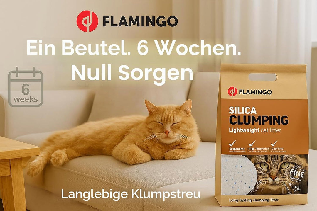 Flamingo Katzenstreu – neutraler Duft – Kohlegranulat – 5 l für 6 Wochen – Herkunft aus Kanada – neu