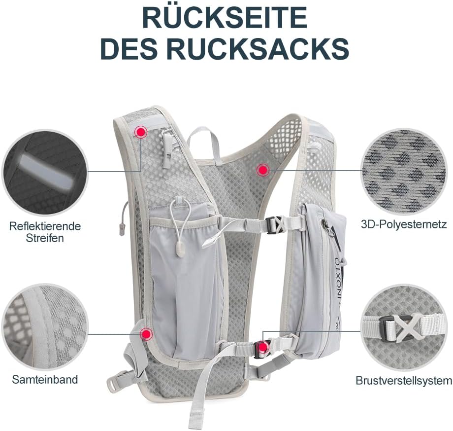 INOXTO Sport Wasserbeutel Weste Mit 1.5l Trinkblasen Running Weste Rucksack FüR Outdoor Wandern Trai