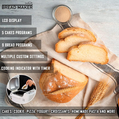 STARLYF Brotbackautomat Bread Maker, 14 Programme, 500,00 W, für 750g Brot, Timer, Joghurt, Marmelad