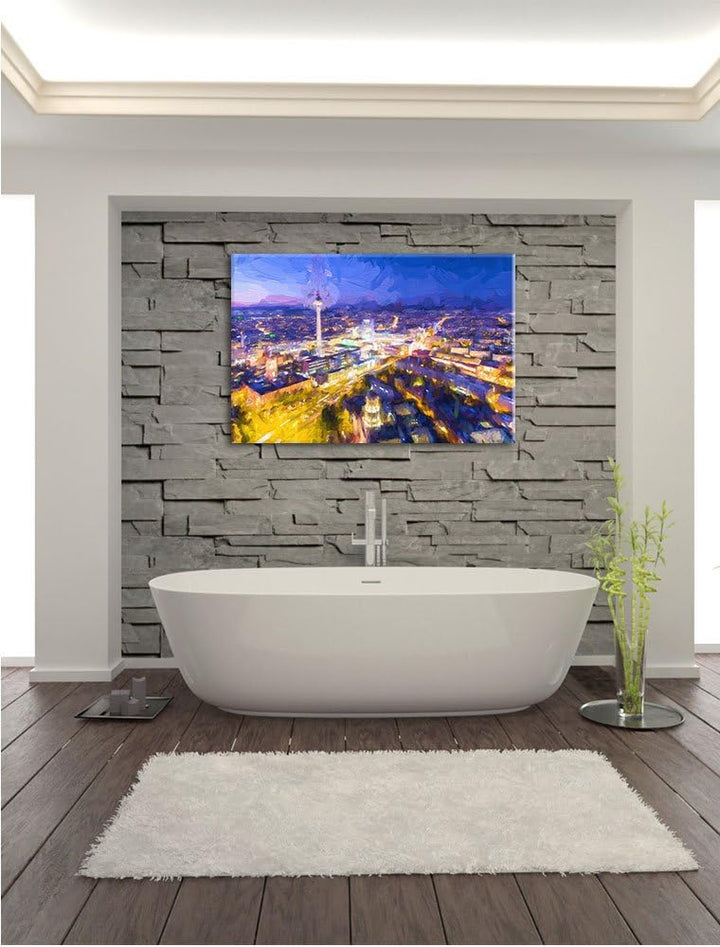 Pixxprint Berlin City Panorama Kunst / 100x70cm Leinwandbild bespannt auf Holzrahmen/Wandbild Kunstd