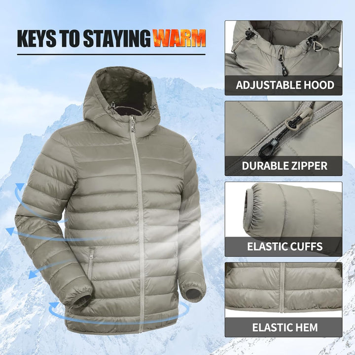 Herren Leichte Steppjacke Daunenjacken-Optik Übergangsjacke Outdoor Winterjacke mit 6 Taschen XL Kha