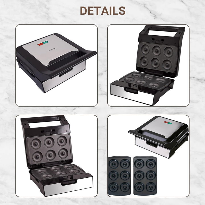 Syntrox Donut Maker mit Wechselplatten, Edelstahl, schnelles Aufheizen, Antihaftbeschichtet, verschi