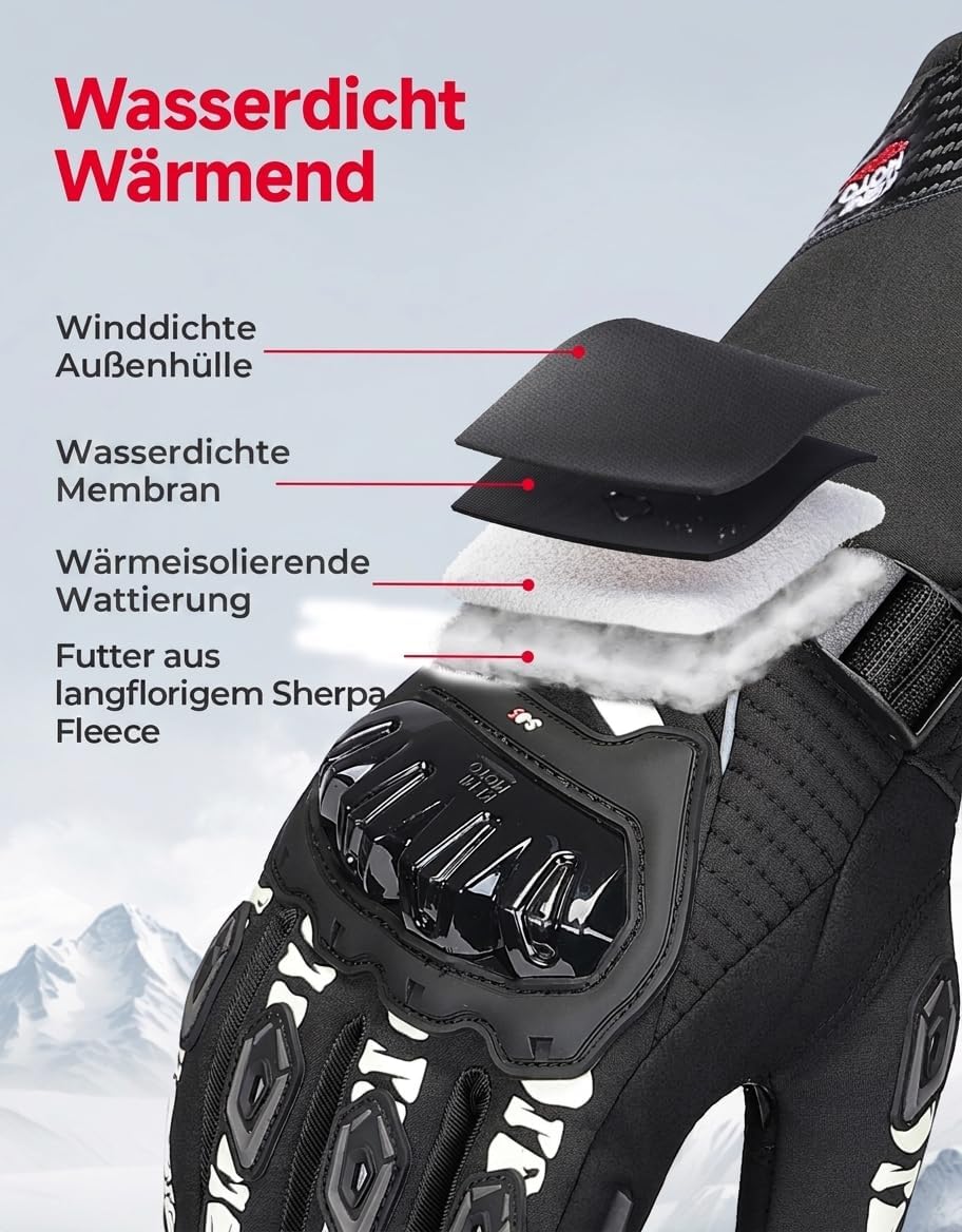 KEMIMOTO Winter Motorradhandschuhe, geprüfte Motorradhandschuhe,Motorrad Handschuhe Winter, Touchscr