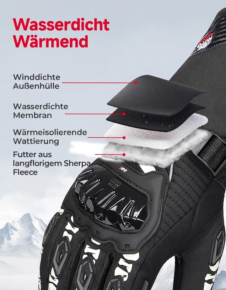 KEMIMOTO Winter Motorradhandschuhe, geprüfte Motorradhandschuhe,Motorrad Handschuhe Winter, Touchscr