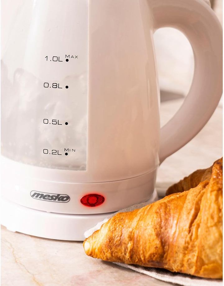 Mesko MS1276 Elektrischer Wasserkocher 1 Liter, Kabellos, BPA-frei, Klein Teekocher Schnurlos, Autom