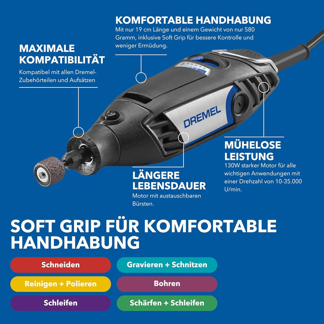 Dremel 3200 Multifunktionswerkzeug 130W, Mit 1 Aufsatz mit biegsamer Welle, 90 Zubehörteile, variabl