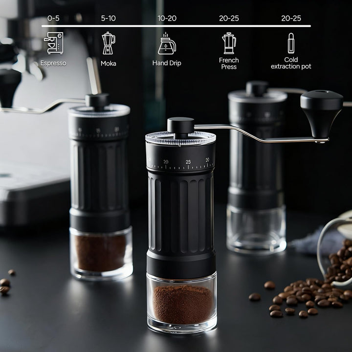 Manuelle Kaffeemühle, Tragbare Manuelle Handkaffeemühle mit 30g Kapazität, 40 verstellbare Einstellu