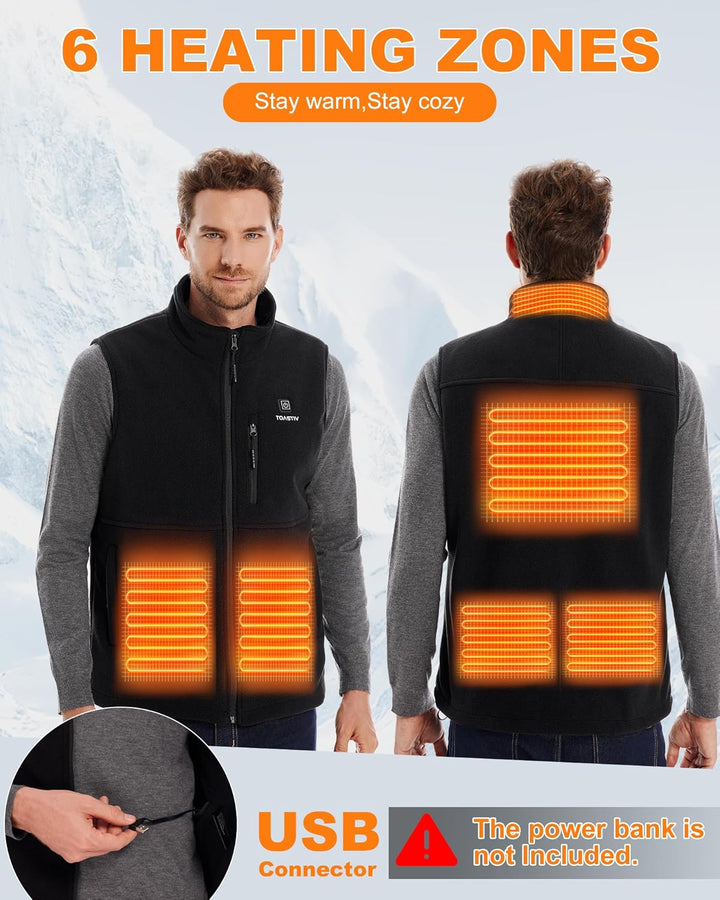 Beheizbare Weste, Polarfleece Heizweste Herren, Elektrische beheizte Weste mit 3 Temperaturen, 6 Hei