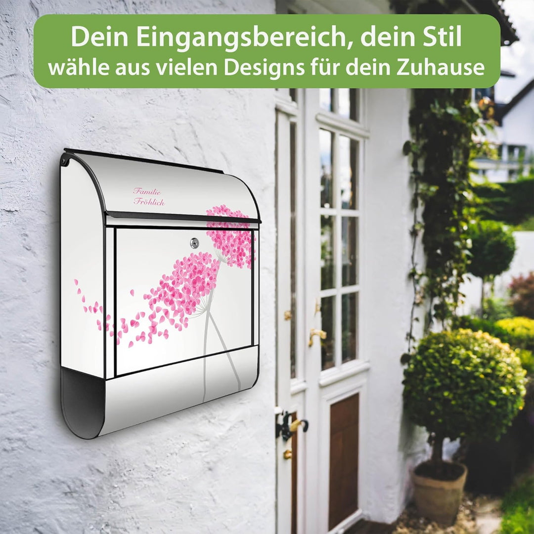 banjado Design Briefkasten personalisiert 38,5x46,5x13cm & 2 Schlüssel - Briefkasten Stahl Schwarz Z