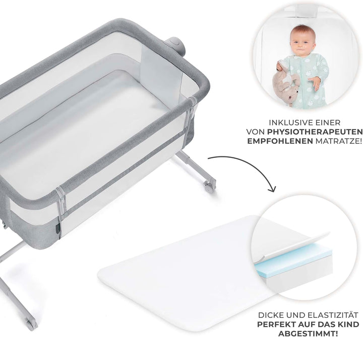 Kinderkraft NESTEE UP 2 Beistellbett 2 in 1, Kinderreisebett mit Matratze Laken, 5-stufige Matratzen
