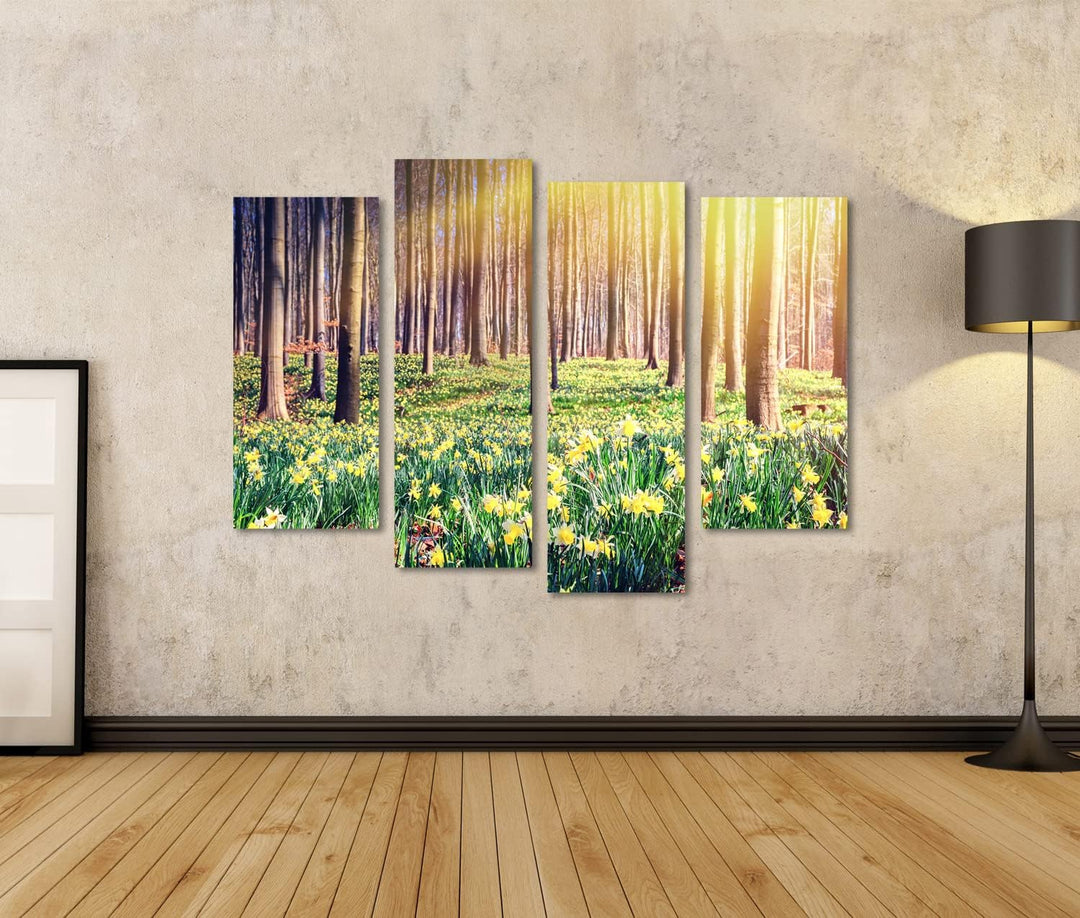 islandburner Bild auf Leinwand Frühling Wald Bedeckt Gelbe Narzissen Landschaft Bilder Wandbilder Po