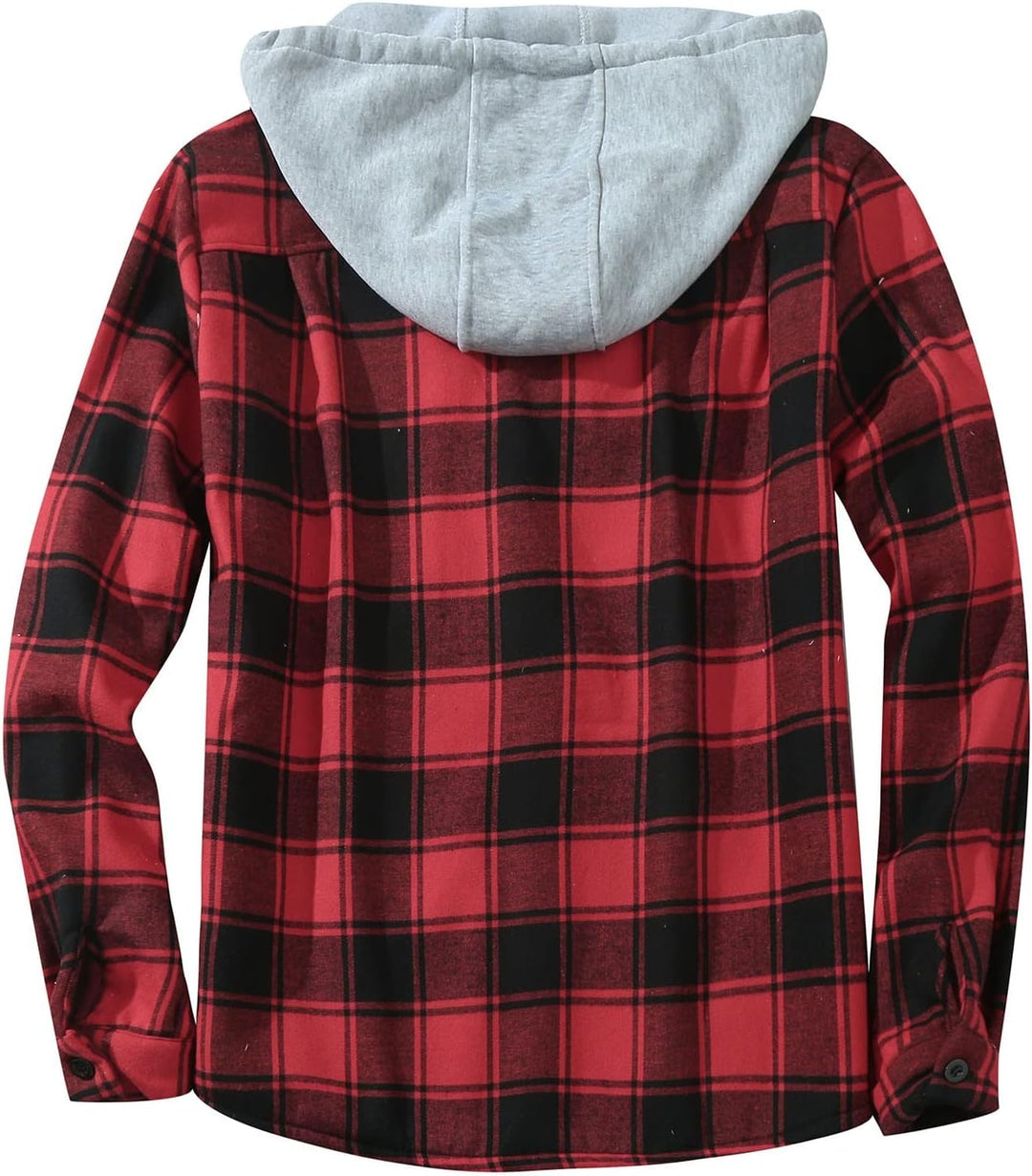 Holzfäller Thermohemd Herren Gefüttert Mit Kapuze Karierte Teddy-Fleece Flanellhemd Langarm Zipper K