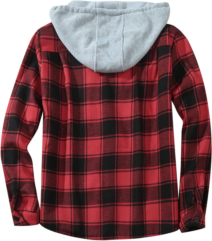 Holzfäller Thermohemd Herren Gefüttert Mit Kapuze Karierte Teddy-Fleece Flanellhemd Langarm Zipper K