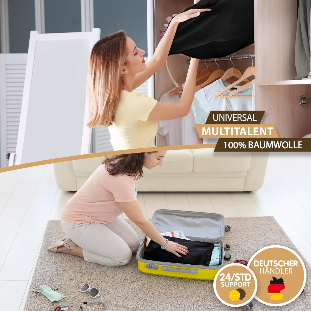 ELES VIDA® - XXL Wäschebeutel Schwarz 2 Stück 70x90cm aus 100% Baumwolle - XL Extra grosse Heavy Dut