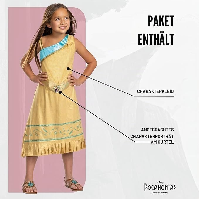Disguise Disney Offizielles Pocahontas Kostüm Kinder, Indianerin Kostüm Für Mädchen, Erhältlich in S