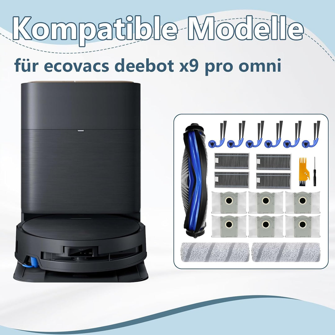 Homruich 21 Stück Zubehör für Ecovacs Deebot X9 PRO Omni Staubsauger Ersatzteile, 1 Hauptbürste, 2 M