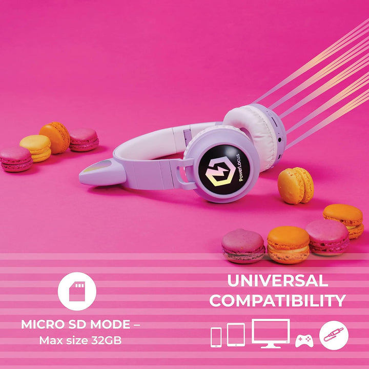PowerLocus Bluetooth Kopfhörer Kinder, LED Katzenohren, 85dB Sichere Lautstärke, Bluetooth 5.3, Micr