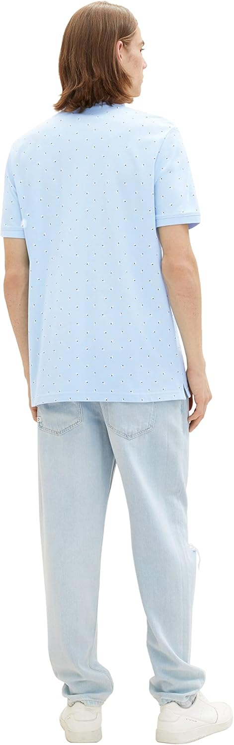 TOM TAILOR Denim Herren Denim Poloshirt mit Allover-Print aus Baumwolle L 32485 - Blue Multicolor Mi