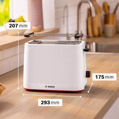 Bosch Kompakt Toaster MyMoment TAT3M121, entnehmbarer klappbarer Brötchenaufsatz, mit Auftaufunktion