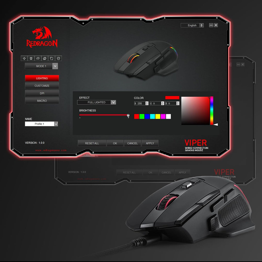 Redragon M925 Kabelgebundene Gaming-Maus, 24.000 DPI Optische Maus 10 programmierbaren Tasten, ergon