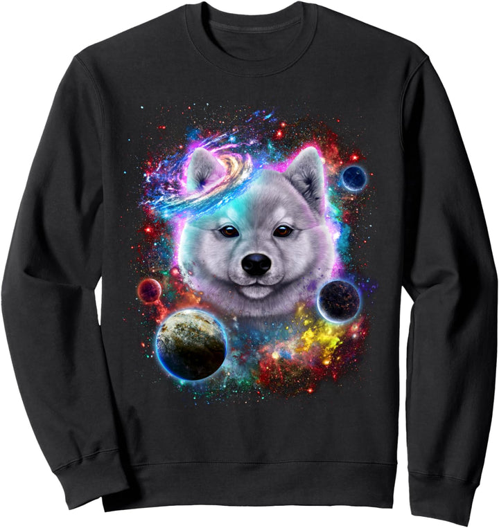 Weisser Akita-Hund im Weltraum wirbeln in der Galaxie Sweatshirt