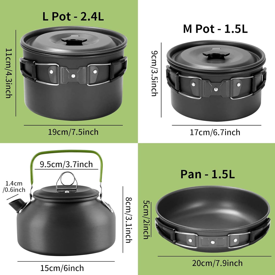 Camping Kochgeschirr Set Kochgeschirr Kochset Töpfen Aluminium, Camping Topf Outdoor Geschirr 4 Pers
