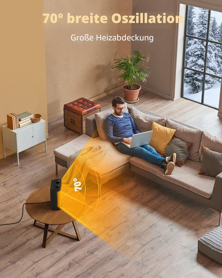 Heizlüfter Energiesparend, 1500W 3 Heizmodi Keramik Elektrische Heizung, 70° oszillierend, Berhitzun