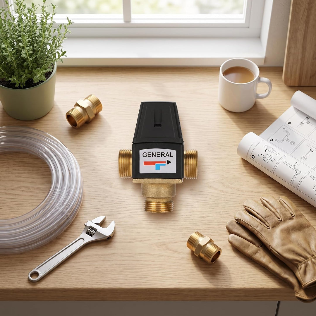 Thermostatisches Mischventil für Solarwarmwasserbereiter 3 Wege DN20 Aussengewinde Messing, hochwert