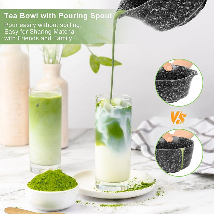 HuiJuKeJi 7 Stück Matcha Tee Set Set mit Besen, Filter, Schale und Löffel (Black), Black