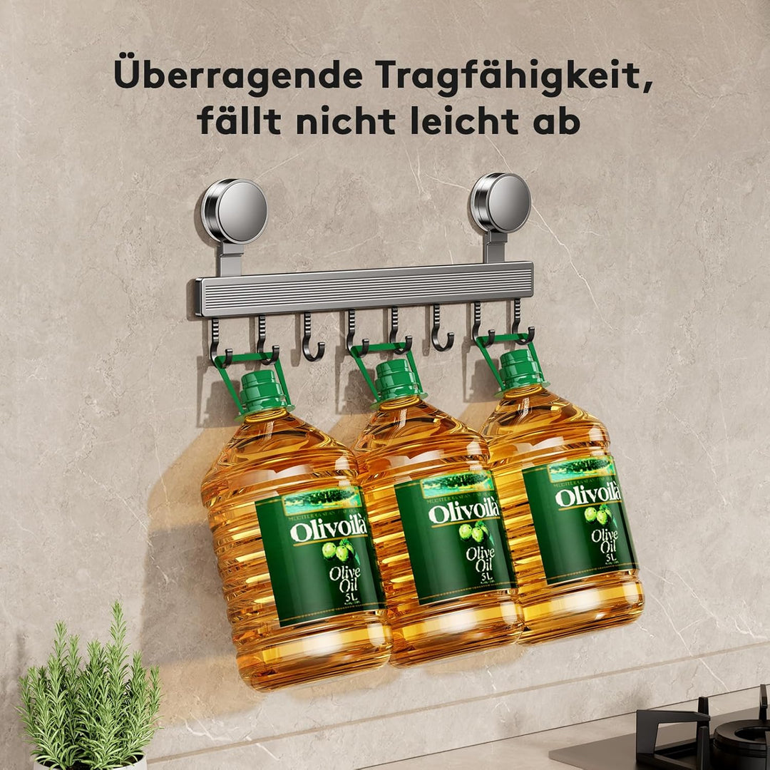 FERCOSEN Hakenleiste Küche ohne Bohren mit Saugnapf | 12 Haken, 60 cm lang, 20 kg Tragfähigkeit, 1-M