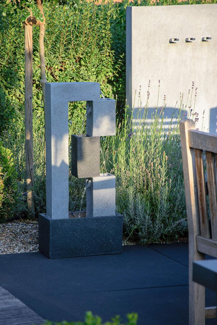 dobar® 96150e Grosser Design Gartenbrunnen Mars | Terrassenbrunnen mit LED-Beleuchtung | Wasserfall