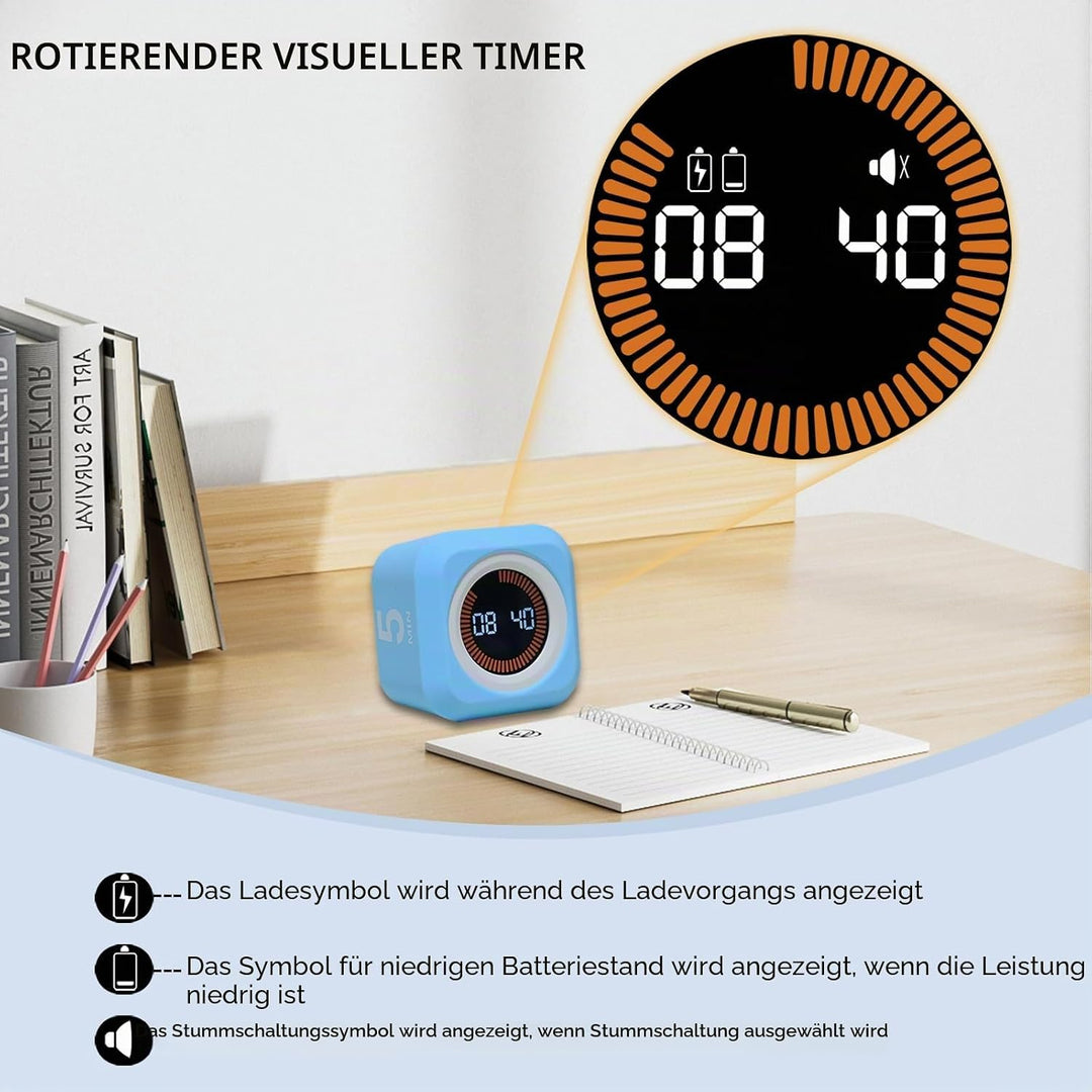 Drehbarer Würfel, visueller Timer, 5, 25, 10, 50 Minuten voreingestellt + benutzerdefinierter Countd