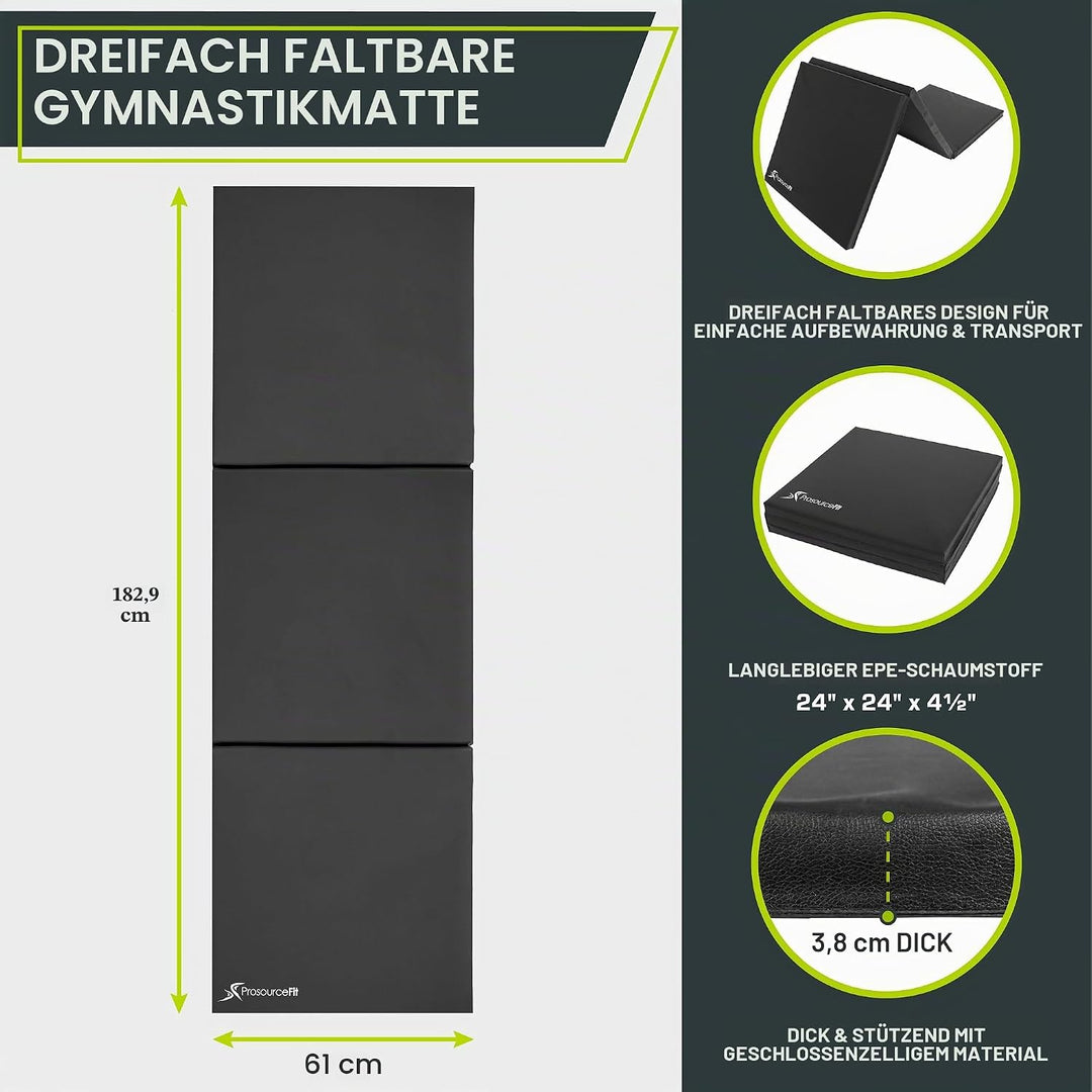 ProsourceFit dreifach faltbare dicke Trainingsmatte 183 cm x 61 cm mit Tragegriffen für Turnen, MMA,