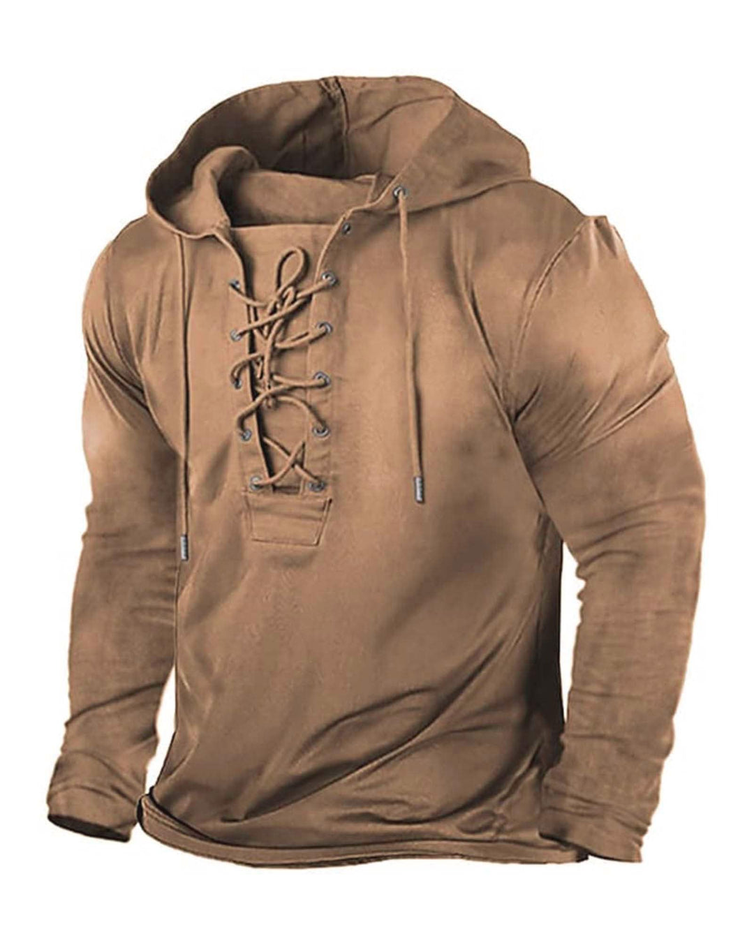 Beotyshow Herren Vintage Hoodie Langarm Shirt Männer Lace Up Hooded Langarmhemd Distressed Casual Ou